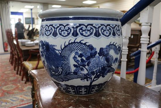 A large 19th century Chinese blue and white fish bowl height 37.5cm